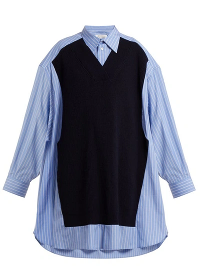 Maison Margiela Contrast-panel Striped Cotton Shirt In Blue