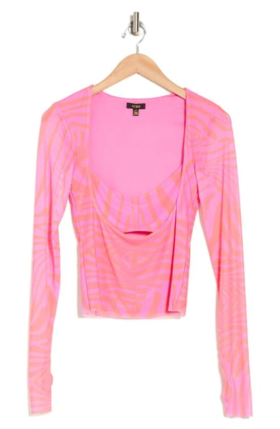 Afrm Noreen Cut Out Long Sleeve Top In Pink Zebra