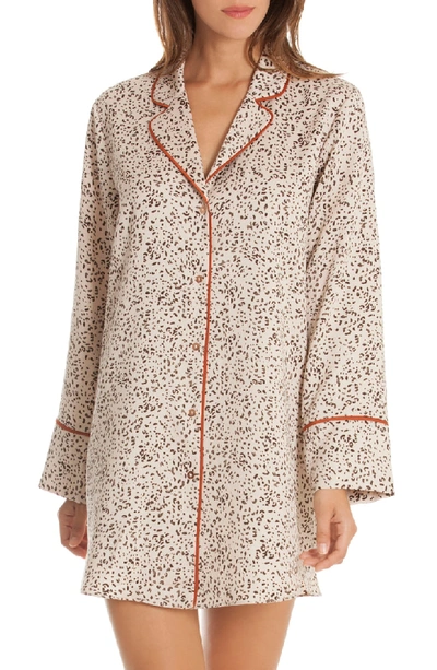 Midnight Bakery Animal Print Textured Satin Sleepshirt In Dolce Taupe Animal Print