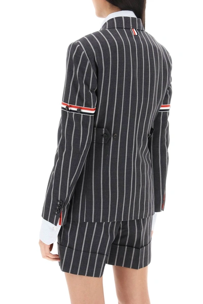 Thom Browne Striped Single Breasted Jacket In Black