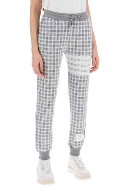 Thom Browne 4 Bar Joggers In Check Knit In Grey