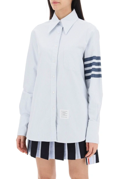 Thom Browne Striped Oxford Shirt With Pointed Collar In Blue