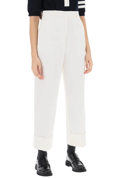 Thom Browne Cropped Wide Leg Jeans In White