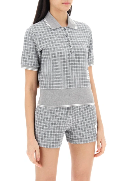 Thom Browne Check Tweed Polo Shirt In Grey