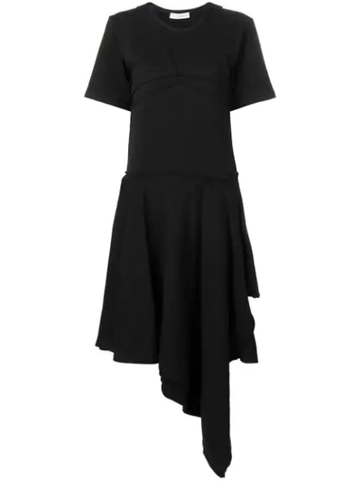 Jw Anderson Raw Edge Asymmetrical T-shirt Dress In Black