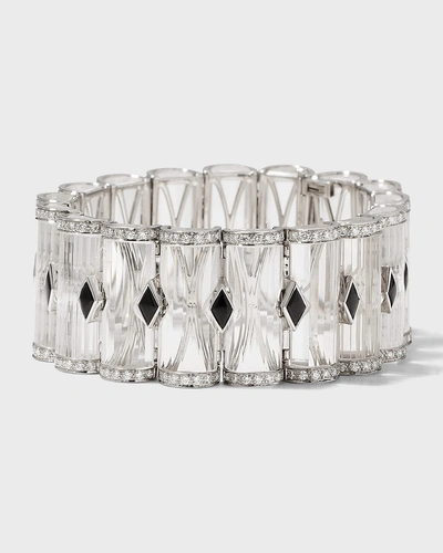 Oscar Heyman Platinum Black Jade Bracelet With Diamonds In Metallic