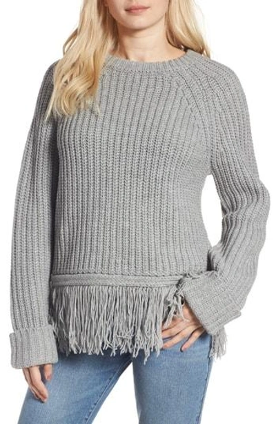 Moon River Fringe Hem Sweater In Grey Marl