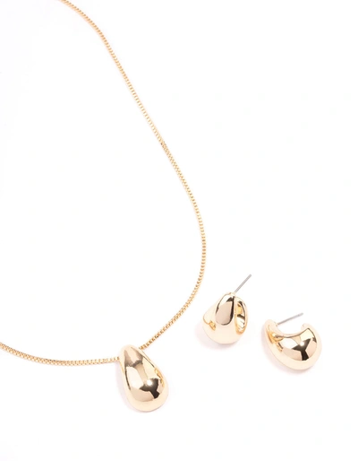 Lovisa Gold Puffy Pear Earrings & Necklace Jewellery Set