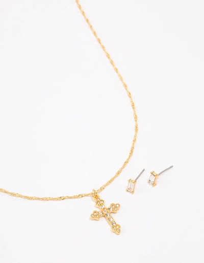 Lovisa Gold Plated Diamante Cross Jewellery Set