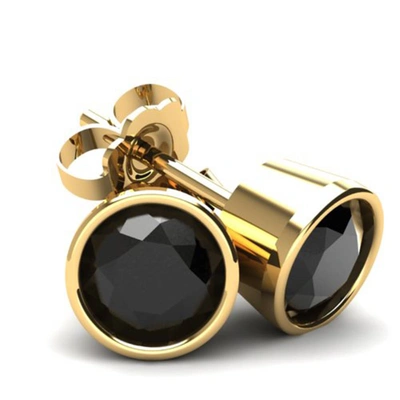 Pompeii3 2.00ct Round Brilliant Cut Heat Treated Black Diamond Stud Earrings In 14k Gold Round Bezel Setting
