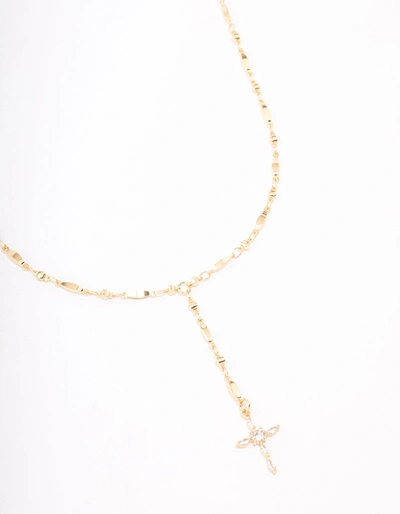 Lovisa Gold Plated Marquise Cubic Zirconia Cross Y-necklace