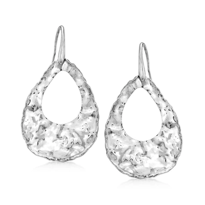 Ross-simons Italian Sterling Silver Hammered And Polished Open-space Teardrop Earrings