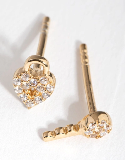 Lovisa Gold Plated Sterling Silver Lock & Key Stud Earrings