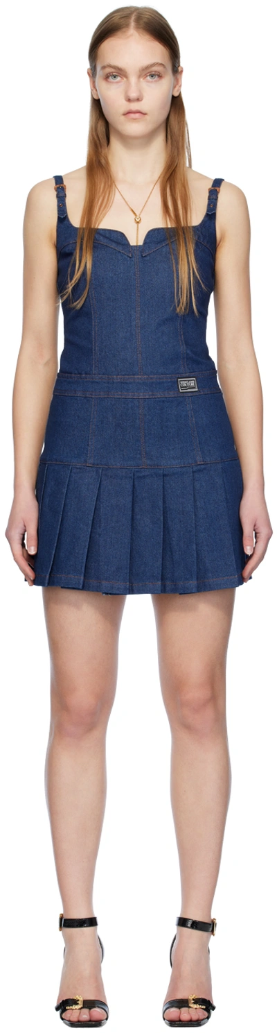 Versace Jeans Couture Stretch Denim Mini Dress In Indigo