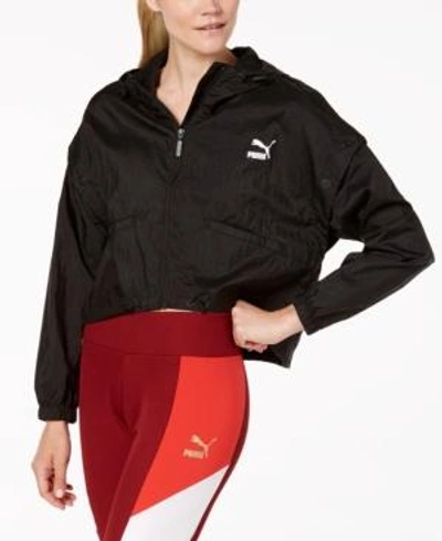 Puma Retro Cropped Windbreaker In Black