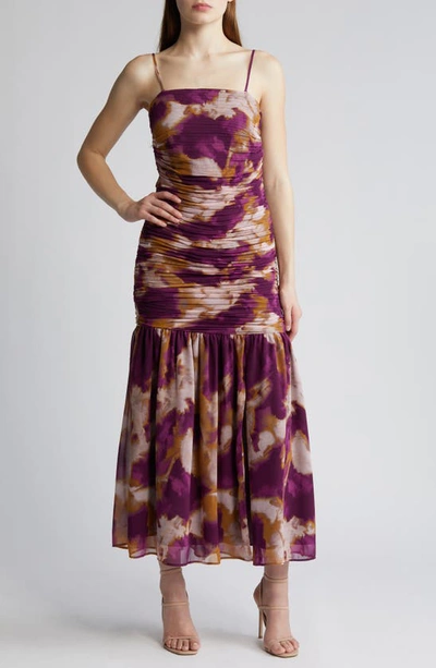 Chelsea28 Abstract Print Ruched Dress In Purple Multi Mineral Diffuse