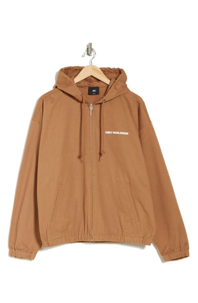 Obey Half Face Icon Zip Hoodie In Toasted Brown
