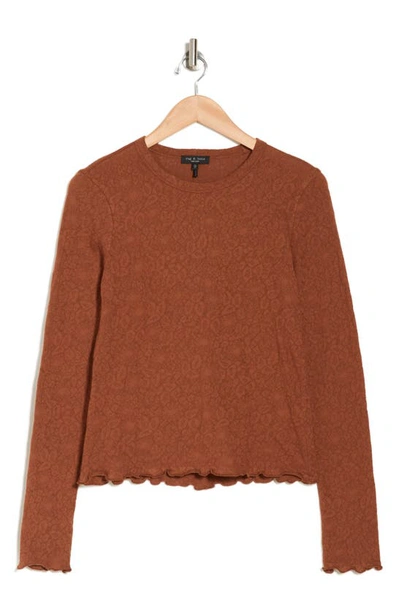 Rag & Bone Gemma Jacquard Lettuce Edge Long Sleeve T-shirt In Darkbrown