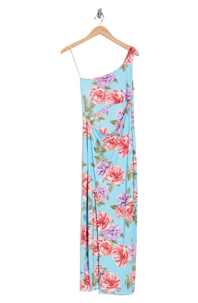 Afrm Lumi Floral One Shoulder Cutout Maxi Dress In Blue Bouquet