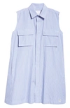 Sacai X Thomas Mason Stripe Sleeveless Mini Shirtdress In Lblue Stripe