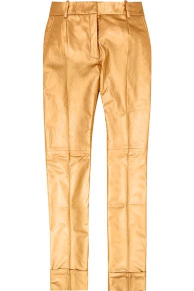 Ronald Van Der Kemp Woman Metallic Leather Flared Pants Gold