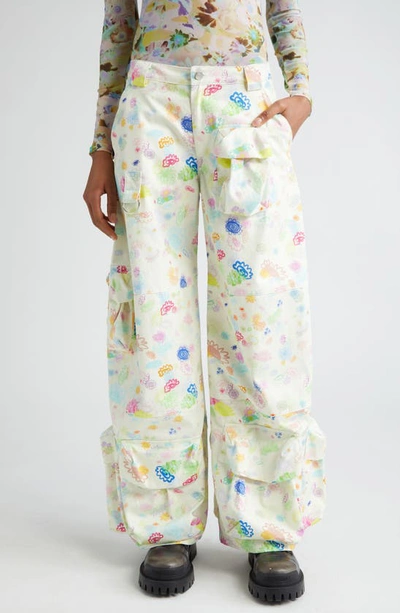 Collina Strada Garden Oversize Cotton Cargo Pants In Bloom Doodle