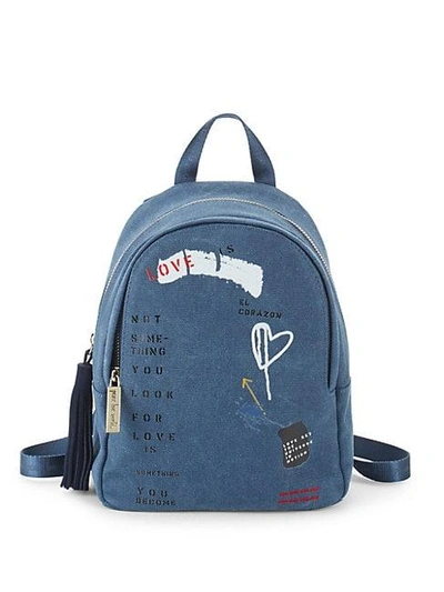 Peace Love World Small Printed Canvas Backpack In Indigo