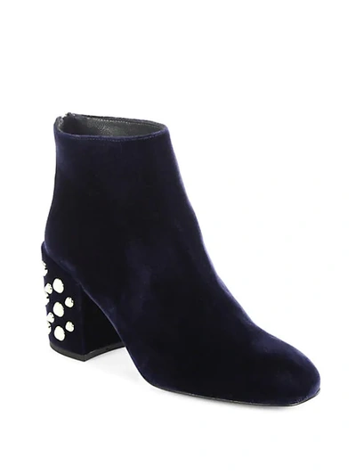 Stuart Weitzman Pearl Bacari Velvet Block Heel Booties In Navy