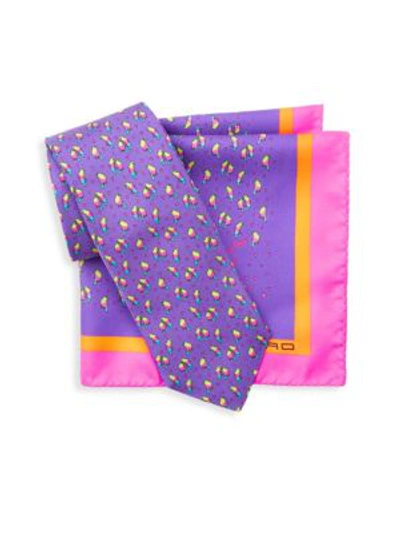Etro 2-piece Silk Tie & Pocket Square Box Set In Purple