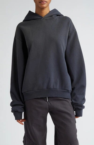 Acne Studios Franziska Distressed Cotton Blend Fleece Logo Graphic Hoodie In Black