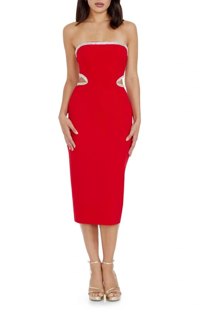 Dress The Population Ari Rhinestone Strapless Dress In Red