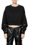 Rebecca Minkoff Irene Zip-off Sleeve Crop Sweatshirt In True Black