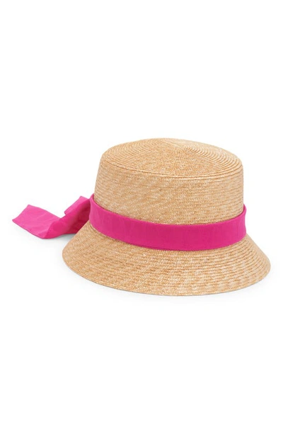 Valentino Garavani Vlogo Toile Twilly Straw Bucket Hat In Yvg Naturale/ Pink Pp