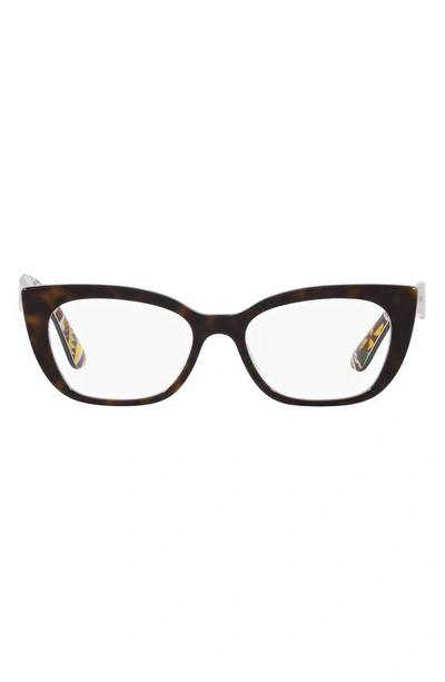 Dolce & Gabbana 49mm Cat Eye Optical Glasses In Havana On White Barrow
