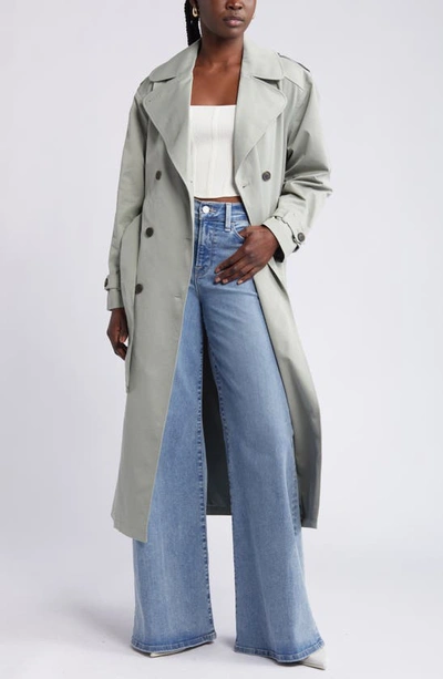 Open Edit Belted Trench Coat In Green Halo