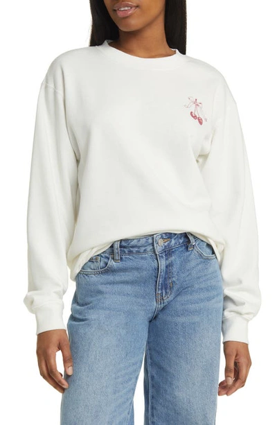 Golden Hour Cherry Bow Cotton Blend Graphic Sweatshirt In Washed Marshmallow