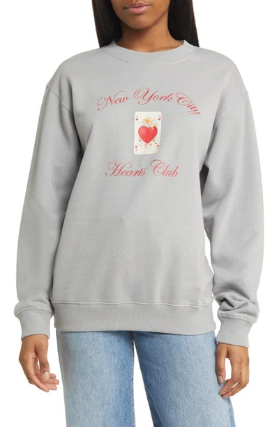 Golden Hour New York City Hearts Club Cotton Blend Fleece Graphic Sweatshirt In Washed Formal Grey