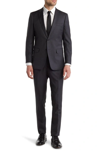Cavalli Class Slim Fit Charcoal Solid Notch Lapel Wool Suit