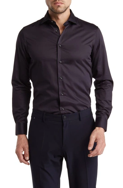 Cavalli Class Comfort Fit Stretch Lycra® Cotton Dress Shirt In Black