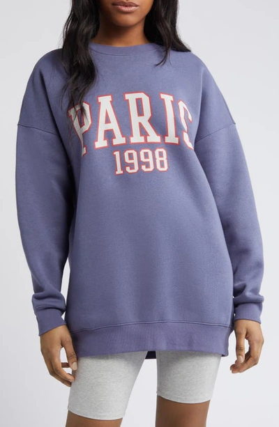 Bp. Oversize Graphic Crewneck Sweatshirt In Blue- Paris