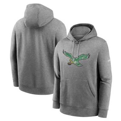 Nike Heather Charcoal Philadelphia Eagles Rewind Club Pullover Hoodie In Grey