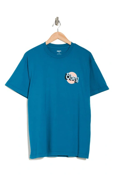 Obey Dot Logo Organic Cotton T-shirt In Deep Lagoon