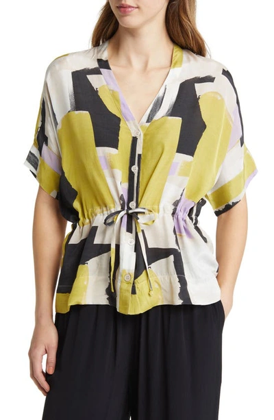 Masai Copenhagen Irekana Abstract Print Drawstring Waist Blouse In Lentil Sprout