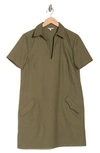 Max Studio Short Sleeve Twill Shift Dress In Olive