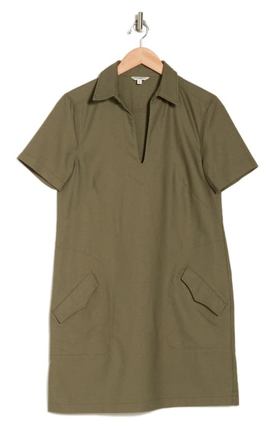 Max Studio Short Sleeve Twill Shift Dress In Olive