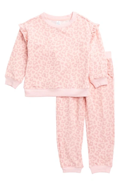 90 Degree By Reflex Kids' Leopard Print Sweatshirt & Joggers Set In Loving Leopard English Rose