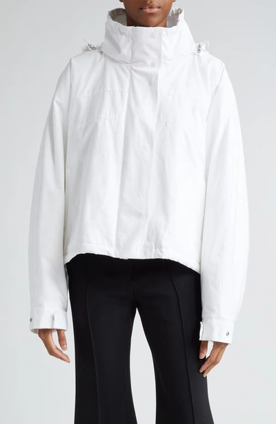 Jil Sander Hooded Oversize Cotton Crop Jacket In 100 Optic White