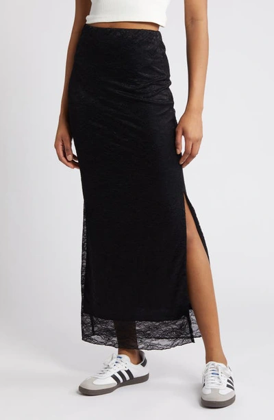 Bp. Floral Lace Maxi Skirt In Black Night