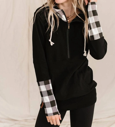 Ampersand Ave Halfzip Sweatshirt In Checks Out Black In Multi