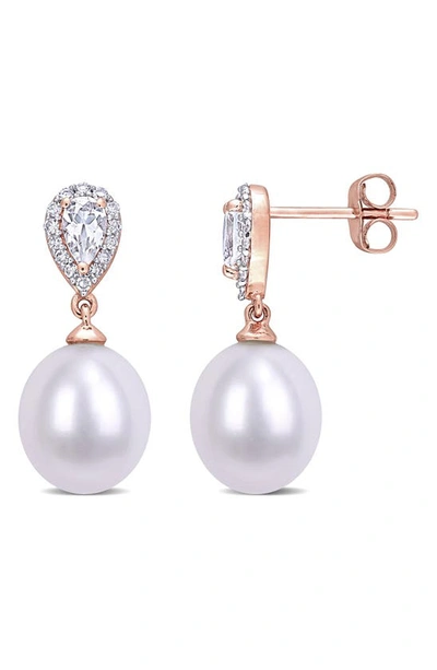 Delmar White Topaz, Diamond & Cultured Freshwater Pearl Drop Earrings